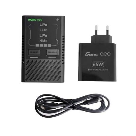Gens Ace IMARS mini G-Tech USB-C 2-4S 60W RC Battery Charger with Power Supply Adapter and Adpter Cable-EU GEA60WE1