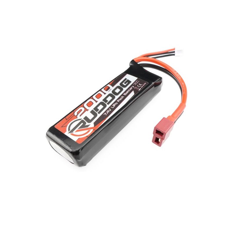 RUDDOG 2000mAh 30C 7.4V LiPo Pack Battery with T-Plug (88x28x16mm | 1:14 RTR) RP-0750