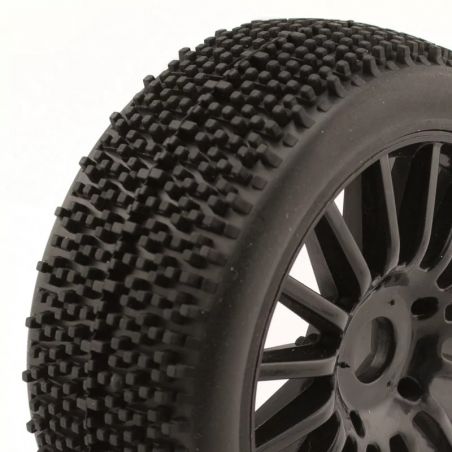 1/8 ROCKET HOBBYTECH - montes colles sur jantes noires a batons Hex.17mm HTR-T444