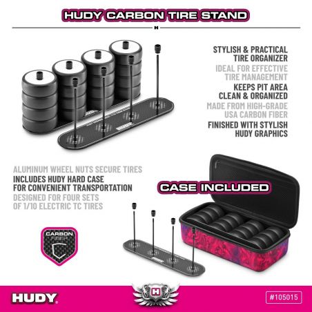 HUDY CARBON TIRE STAND + HARD CASE 1/10 TC 105015