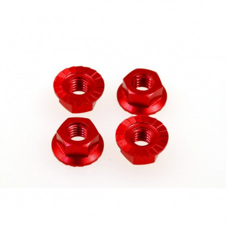 Hiro Seiko 4mm Alloy Serrated Wheel Nut [Red] ( 4 pcs) HS-69594