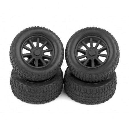 Team Associated SC28 Front and Rear Wheels and Tires, mounted - AE21426