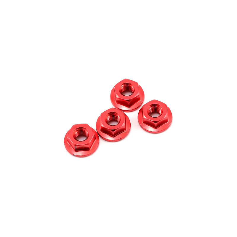 Yokomo Aluminum Serrate Flanged Nut 4,0mm - Red