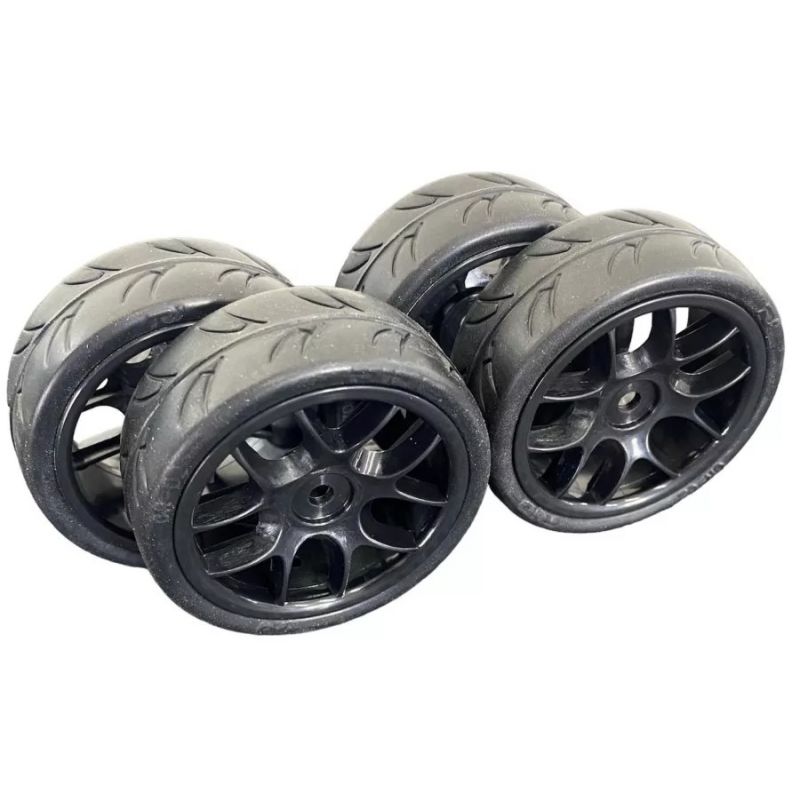 Ride 1:10 Belted Tires 24mm Preglued with 10 Spoke Wheel - Black (4) RI-26073